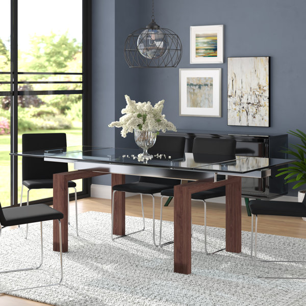 Extendable glass deals dining room table